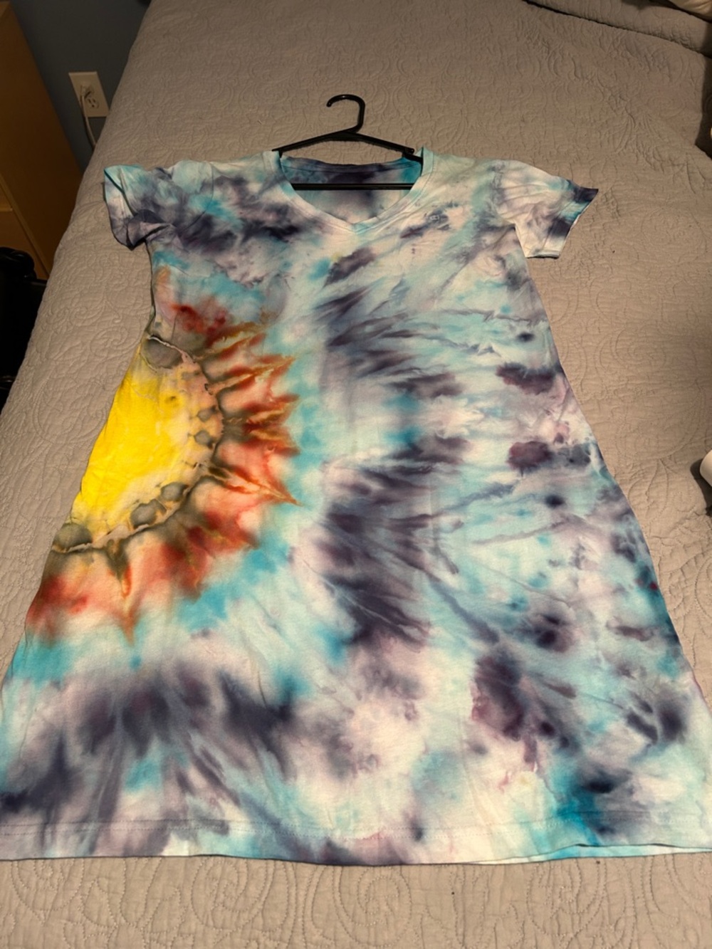 Tie-Dye Midi Dress with Sunburst Accent - Multicolor